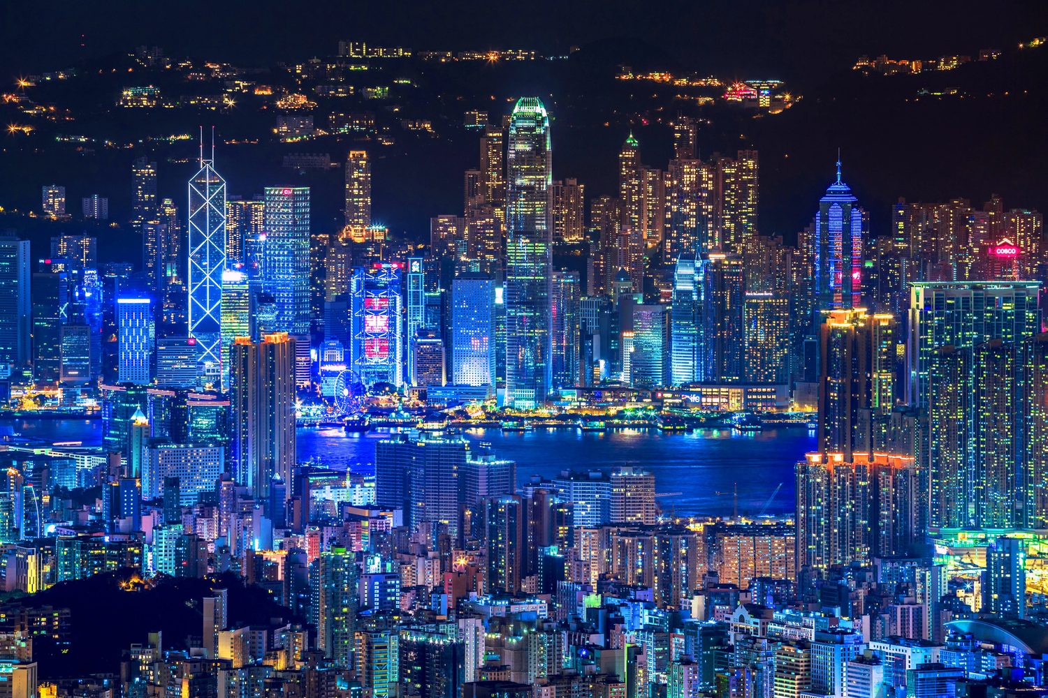 Hong Kong Island and Victoria Harbour at night