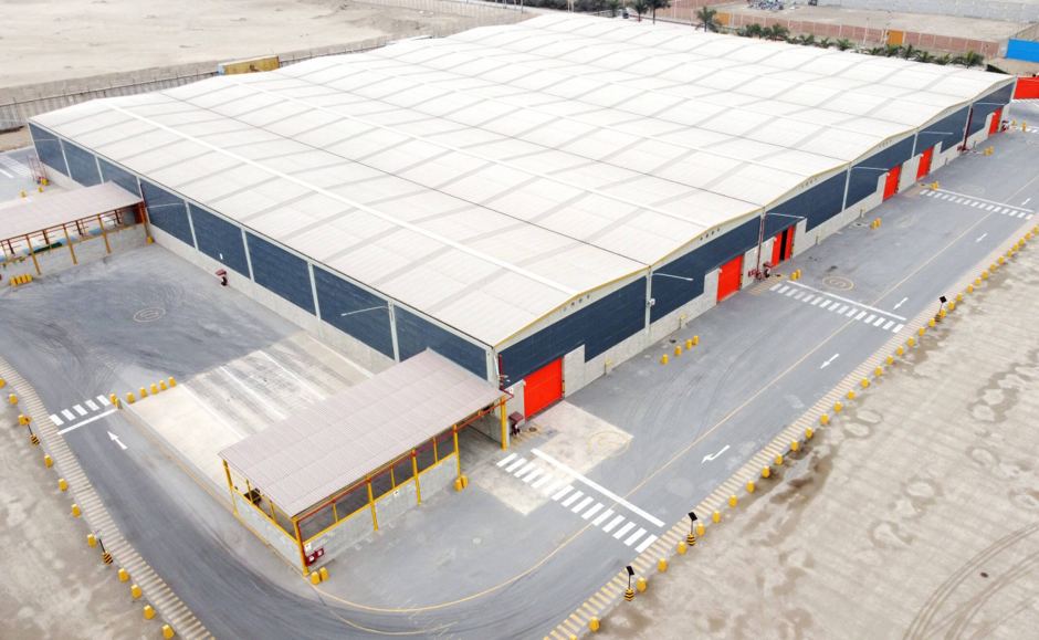 Aerial view of a modern logistics warehouse